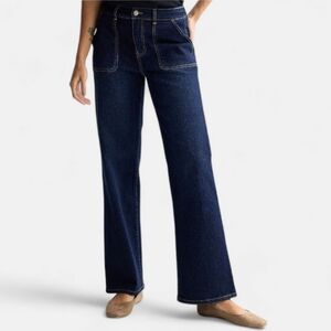 Draper James Women's Wide Leg Pork Chop Trousers with Pockets - Dark Denim